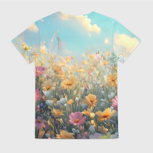 Женская футболка Лиса в цветочном поле / 3D-принт – фото 2