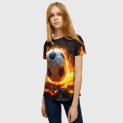 Футболка женская Футбольный мяч в огне, цвет: 3D-принт — фото 2