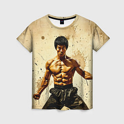 Женская футболка Брюс Ли на бежевом