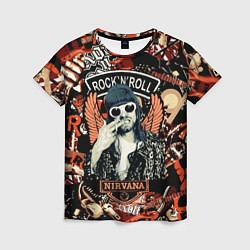 Футболка женская Nirvana Kurt Cobain на фоне гитар, цвет: 3D-принт