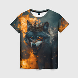Женская футболка Злой волк в огне