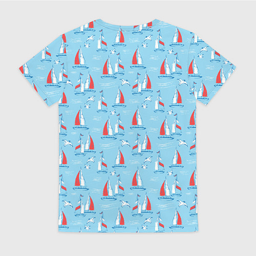 Женская футболка Морской паттерн с парусными лодками и чайками / 3D-принт – фото 2