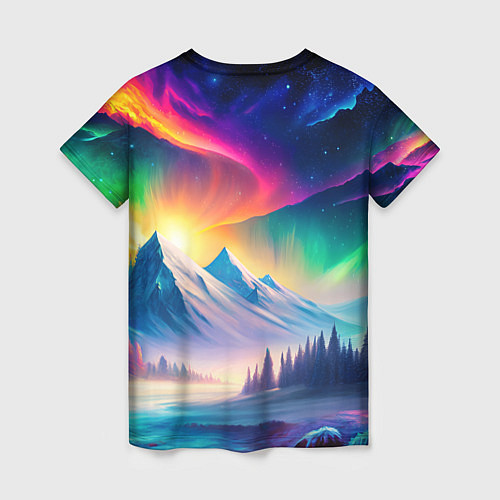 Женская футболка Большой волк одинокий охотник - неоновые цвета / 3D-принт – фото 2