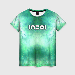 Футболка женская Inzoi белый логотип на зеленом фоне, цвет: 3D-принт