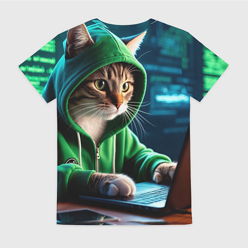 Женская футболка Котенок хакер за ноутбуком / 3D-принт – фото 2