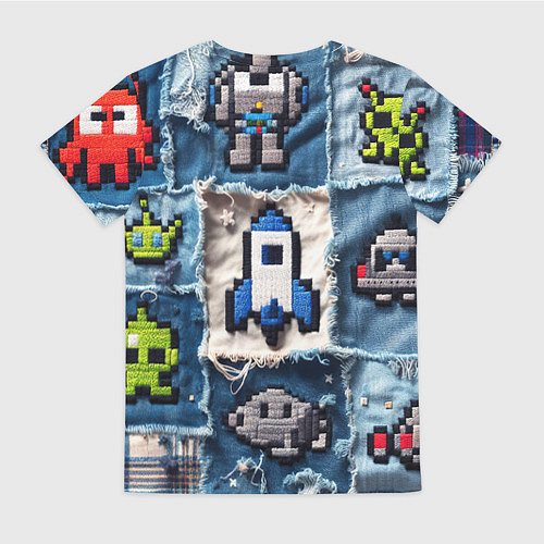 Женская футболка Космический пиксельный корабль / 3D-принт – фото 2