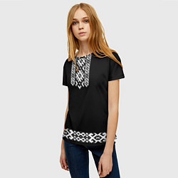 Футболка женская Славянский орнамент и узор на черном - вышиванка р, цвет: 3D-принт — фото 2