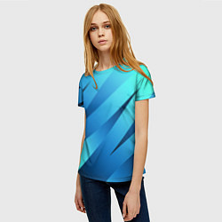 Футболка женская Сине-голубой абстрактные полосы, цвет: 3D-принт — фото 2