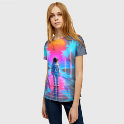 Футболка женская Пальмы в космосе - вапорвейв космонавт, цвет: 3D-принт — фото 2