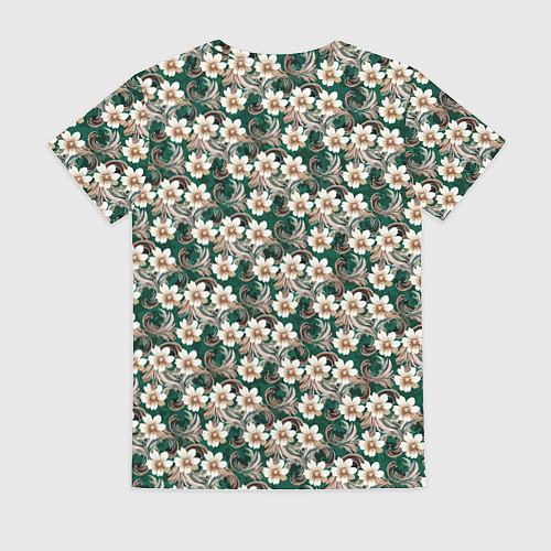 Женская футболка Цветочный паттерн зелёный / 3D-принт – фото 2