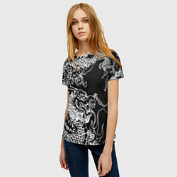 Футболка женская Белый дракон на черном, цвет: 3D-принт — фото 2