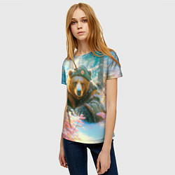 Футболка женская Русский медведь военный в лесу, цвет: 3D-принт — фото 2