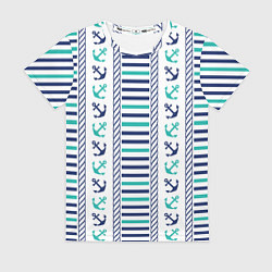 Футболка женская Морской орнамент с якорями и полосками, цвет: 3D-принт