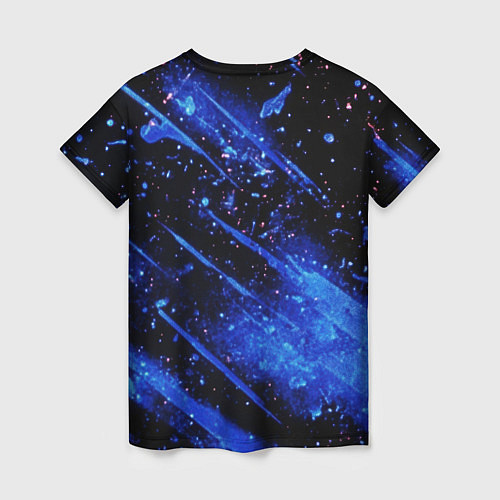 Женская футболка Герб России на синей неоновой краске / 3D-принт – фото 2