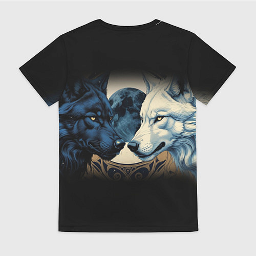 Женская футболка Инь янь волк и волчица с луной / 3D-принт – фото 2