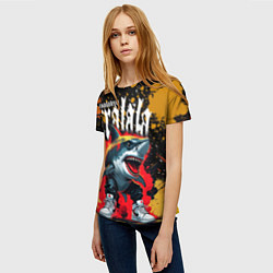 Футболка женская Тралалера Тралала брейнрот мем - Акула в кроссовка, цвет: 3D-принт — фото 2