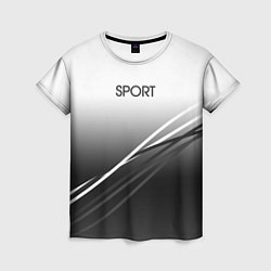 Футболка женская Sport градиент из белого в серый с полосами, цвет: 3D-принт