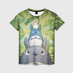 Женская футболка Тоторо в лесу акварель