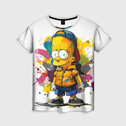 Футболка женская Рисунок красками Барт Симпсон, цвет: 3D-принт