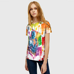 Футболка женская История развития звуковых носителей на марках, цвет: 3D-принт — фото 2