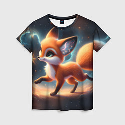 Футболка женская Лиса бежит по космическому простору, цвет: 3D-принт