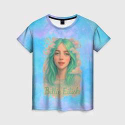 Футболка женская Билли Айлиш с зелеными волосами, цвет: 3D-принт