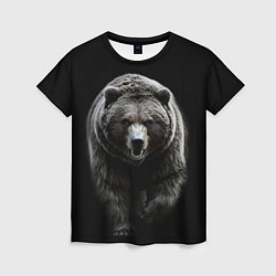 Футболка женская Грозный медведь с знаком лапа медведя, цвет: 3D-принт