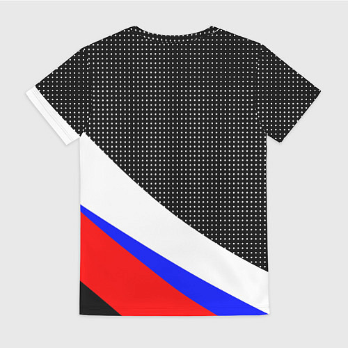 Женская футболка Герб России и государственный флаг на чёрном фоне / 3D-принт – фото 2