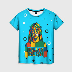 Женская футболка Билли Айлиш из разноцветной мозаики