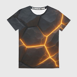 Женская футболка Черные плиты с оранжевой молнией