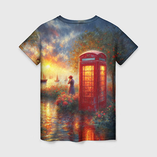 Женская футболка Пейзаж с красной телефонной будкой / 3D-принт – фото 2