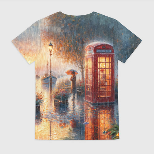 Женская футболка Красная телефонная будка на набережной / 3D-принт – фото 2