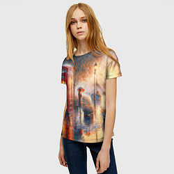 Футболка женская Красная телефонная будка на набережной, цвет: 3D-принт — фото 2