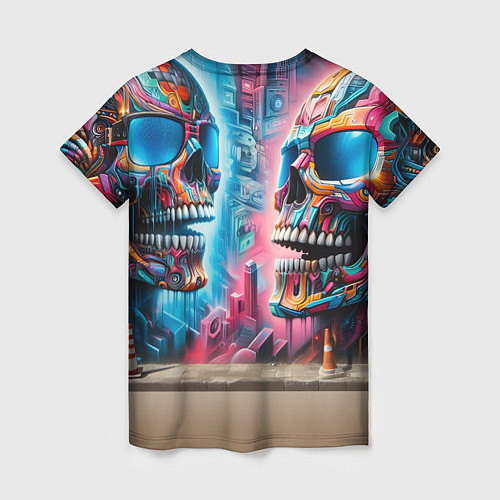 Женская футболка Hippo with longboard - graffiti / 3D-принт – фото 2