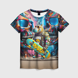 Женская футболка Hippo with longboard - graffiti