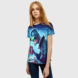 Футболка женская Кибер Бендер пьёт лимонад - неоновое свечение, цвет: 3D-принт — фото 2