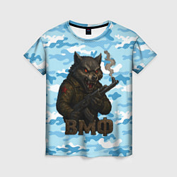 Футболка женская Волк с красными глазами ВМФ, цвет: 3D-принт