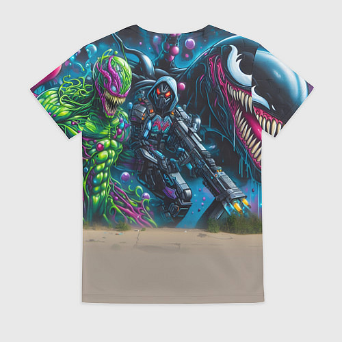 Женская футболка Пантерёнок крутой скейтбордист на фоне граффити / 3D-принт – фото 2