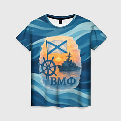 Женская футболка ВМФ корабль на фоне заката