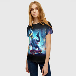 Футболка женская Bender is a skateboarder in neon street - ai art, цвет: 3D-принт — фото 2