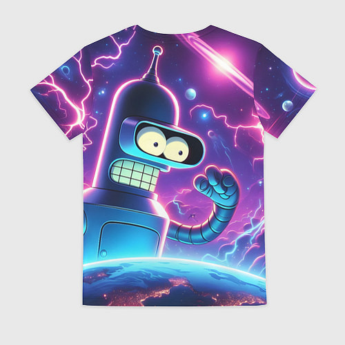 Женская футболка Bender in neon space - cartoon Futurama / 3D-принт – фото 2