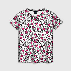 Футболка женская Мелкий красно белый мозаичный узор на черном, цвет: 3D-принт