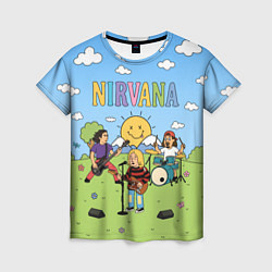 Женская футболка Nirvana мультяшный стиль на поляне