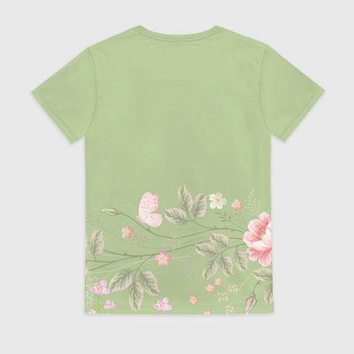 Женская футболка Слоненок с зайчиком в цветах на зеленом / 3D-принт – фото 2