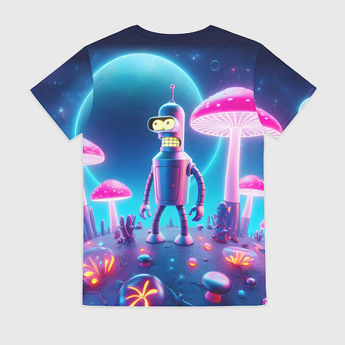 Женская футболка Робот-сгибальщик Бендер и неоновые грибы / 3D-принт – фото 2