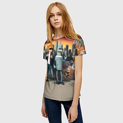 Футболка женская Фрай и Бендер на фоне стены с граффити, цвет: 3D-принт — фото 2