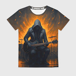 Женская футболка Гитарист играющий в пламени