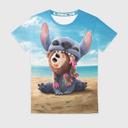 Футболка женская Стич на пляже, цвет: 3D-принт