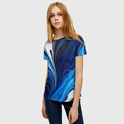 Футболка женская Бело синяя абстракция, цвет: 3D-принт — фото 2