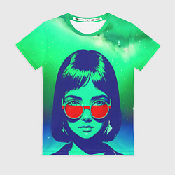 Футболка женская Девушка под звездным небом поп-арт, цвет: 3D-принт